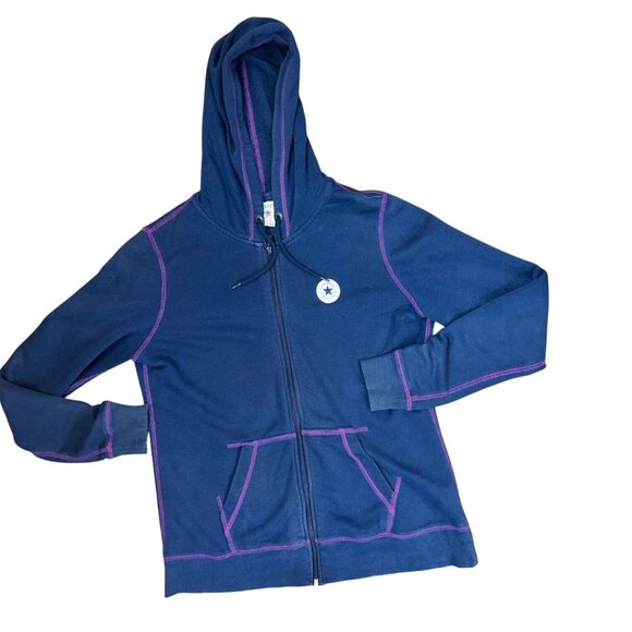 Converse Womens Vintage Front Zip Hoodie Medium Y2K Grunge Alternative - Picture 12 of 12